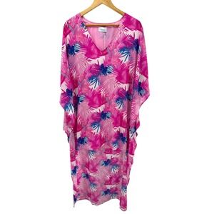 NWT ADRIENNE Womens Tropical Palm High Low Blouse‎ Tunic Size L Flowy Resortwear